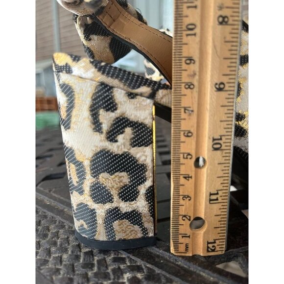 J Renee Metallic Animal Print Heel 11 Black Block Peep Toe Festive Glam Chic 80s - Picture 9 of 11